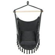 Extra Large Cotton Canvas Hanging Rope Chair with Tassel, Fashion Hanging Chair with 2 Soft Seat Pillows, for Balcony, Terrace, Backyard Outside, Easy to Assemible, Max Weight 265 Lbs, Gray